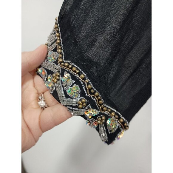 VTG Y2K Rampage Blouse Top Womens Medium Black Sheer Beaded Whimsygoth Holiday - Picture 5 of 12
